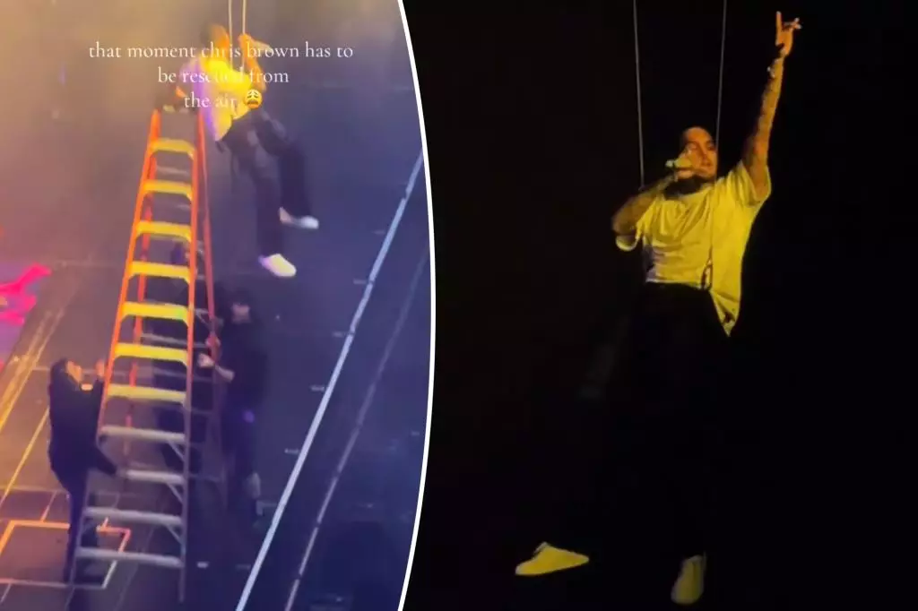 The Dramatic Moment Chris Brown Got Stuck Midair at his Concert