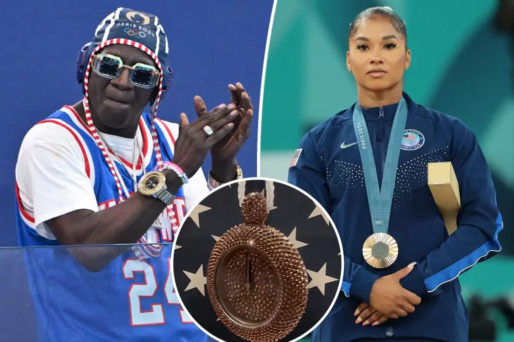 Celebrity Gifted Gymnast Jordan Chiles Bedazzled Bronze Clock Necklace After Medal Stripped