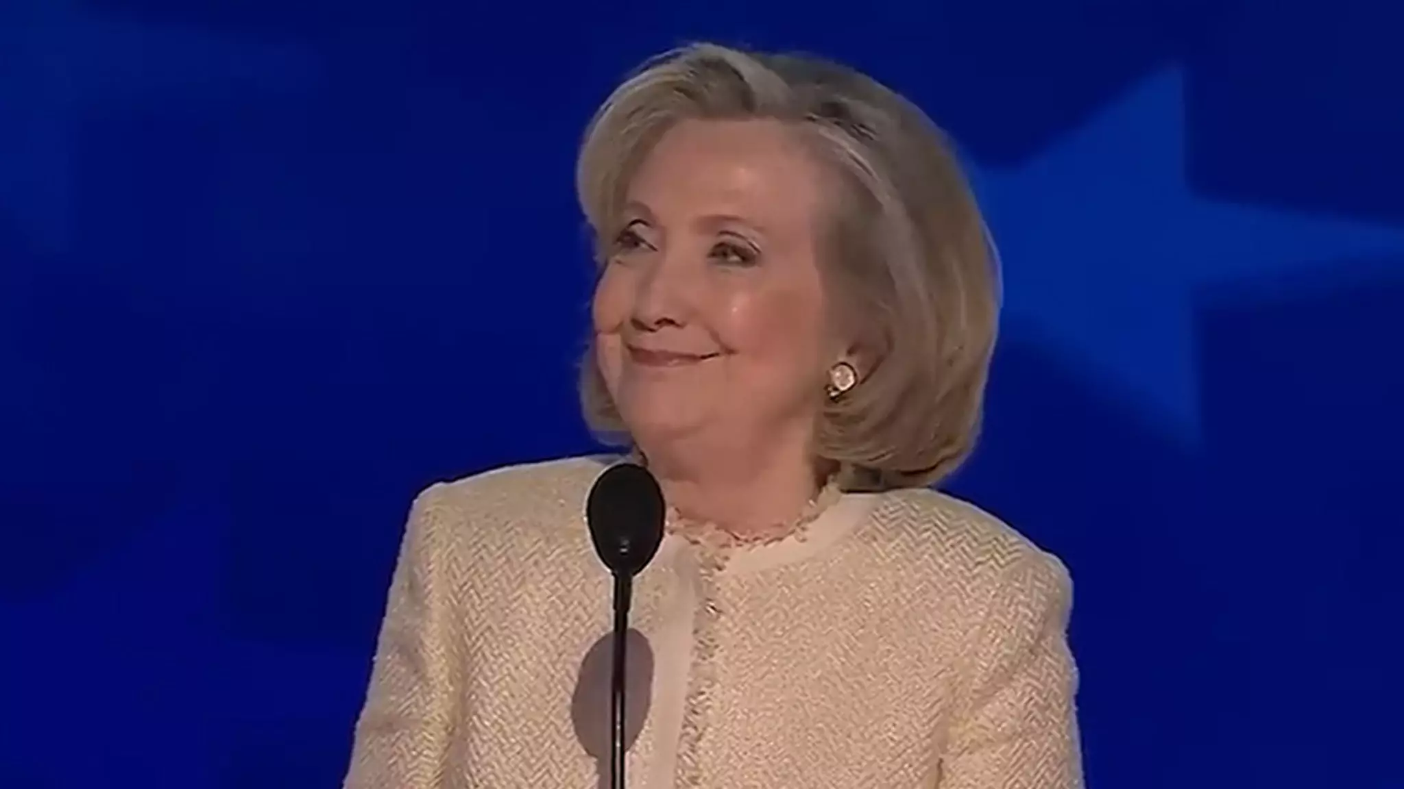 Hillary Clinton Reacts to “Lock Him Up” Chant at the DNC